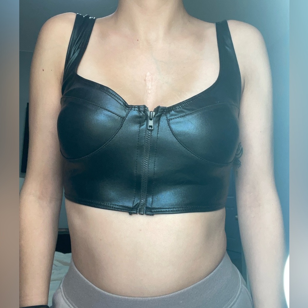 Black Faux Leather Crop Top